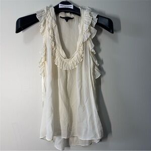 BCBGMaxAzria Cream Ruffle Sleeveless Blouse